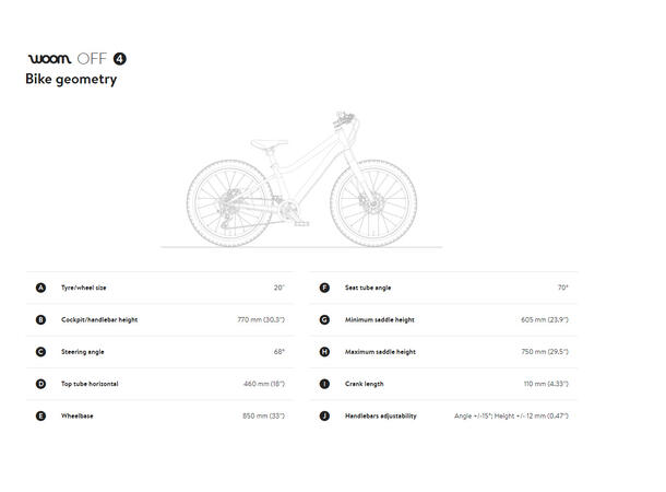 Woom OFF 4 20" Barnesykkel 8,1 kg, 6-8 år, 118-130cm 