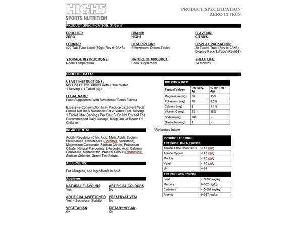 High5 Zero Sitrus 80gr - 20 tabletter 