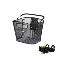 Basil Bold KF Kurv Front inkl feste Sort, Alu, 16l, inkl KlickFix Styrefeste