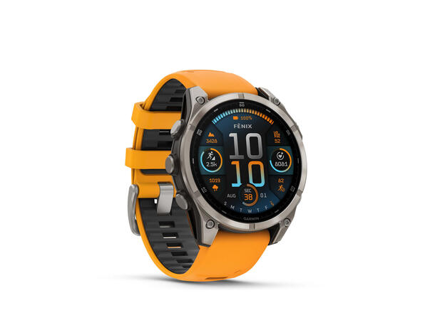 Garmin Fenix 8, 47 mm Sapphire,Titan, oransje/grafittfarge-rem 