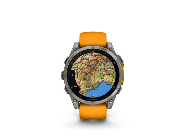 Garmin Fenix 8, 47 mm Sapphire,Titan, oransje/grafittfarge-rem 