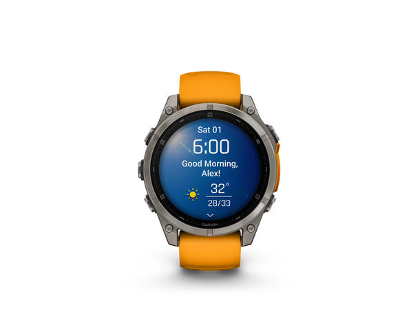 Garmin Fenix 8, 47 mm Sapphire,Titan, oransje/grafittfarge-rem