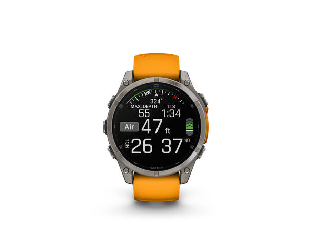 Garmin Fenix 8, 47 mm Sapphire,Titan, oransje/grafittfarge-rem 