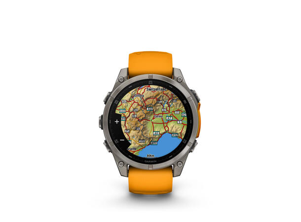 Garmin Fenix 8, 47 mm Sapphire,Titan, oransje/grafittfarge-rem