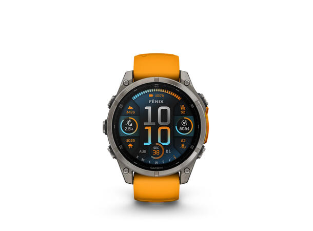 Garmin Fenix 8, 47 mm Sapphire,Titan, oransje/grafittfarge-rem