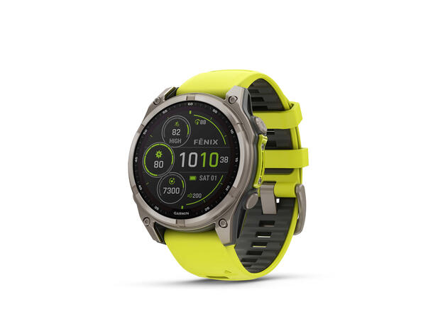 Garmin Fenix 8, 47 mm, Solar Sapphire, Titan gul/grafittfarget rem