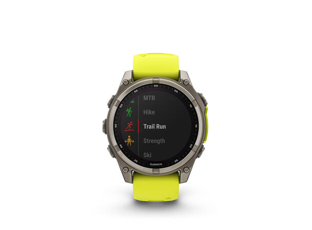 Garmin Fenix 8, 47 mm, Solar Sapphire, Titan gul/grafittfarget rem 