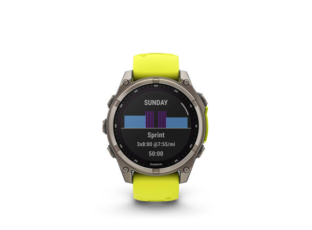 Garmin Fenix 8, 47 mm, Solar Sapphire, Titan gul/grafittfarget rem 