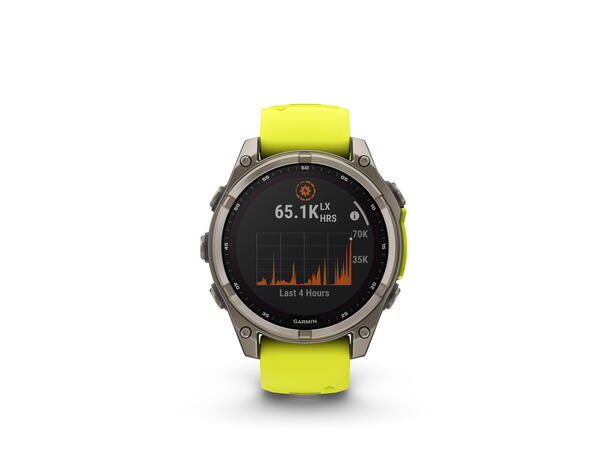 Garmin Fenix 8, 47 mm, Solar Sapphire, Titan gul/grafittfarget rem 