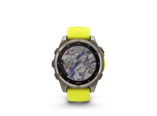 Garmin Fenix 8, 47 mm, Solar Sapphire, Titan gul/grafittfarget rem 