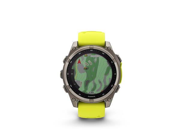Garmin Fenix 8, 47 mm, Solar Sapphire, Titan gul/grafittfarget rem 