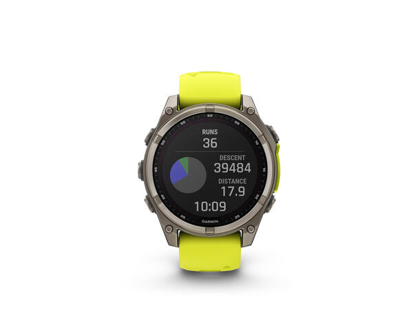 Garmin Fenix 8, 47 mm, Solar Sapphire, Titan gul/grafittfarget rem