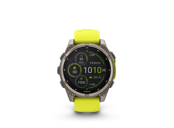 Garmin Fenix 8, 47 mm, Solar Sapphire, Titan gul/grafittfarget rem 