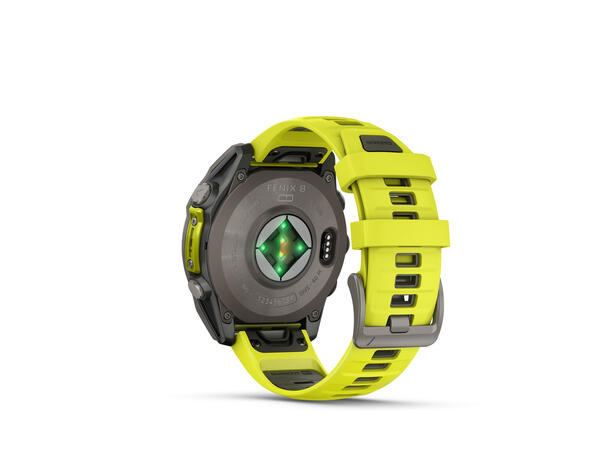 Garmin Fenix 8, 47 mm, Solar Sapphire, Titan gul/grafittfarget rem 