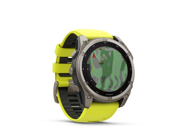 Garmin Fenix 8, 51 mm, Solar Titan med gul/grafittfarget rem 