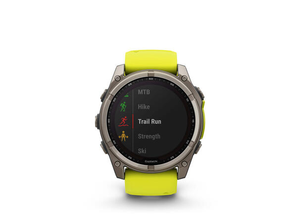 Garmin Fenix 8, 51 mm, Solar Titan med gul/grafittfarget rem 