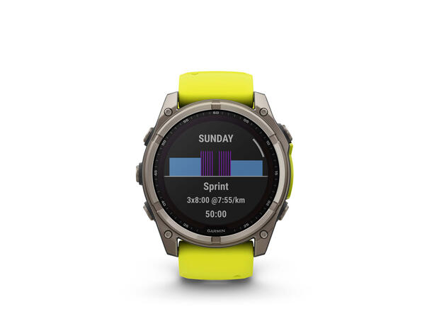 Garmin Fenix 8, 51 mm, Solar Titan med gul/grafittfarget rem 