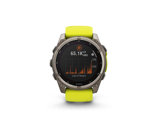 Garmin Fenix 8, 51 mm, Solar Titan med gul/grafittfarget rem 
