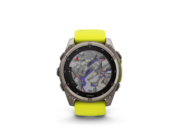 Garmin Fenix 8, 51 mm, Solar Titan med gul/grafittfarget rem 