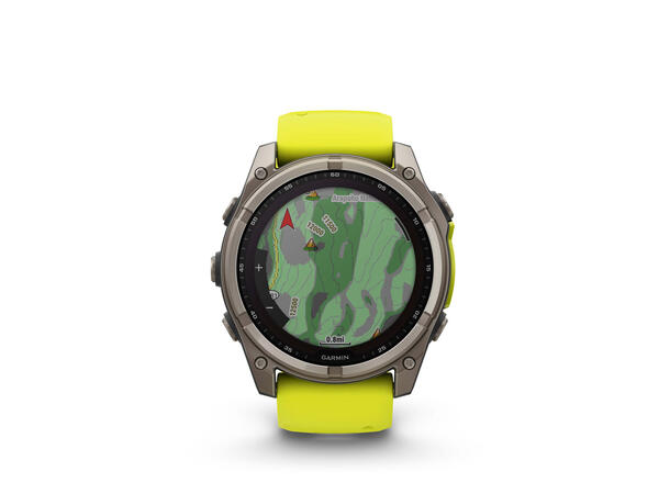 Garmin Fenix 8, 51 mm, Solar Titan med gul/grafittfarget rem 