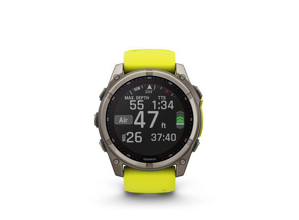 Garmin Fenix 8, 51 mm, Solar Titan med gul/grafittfarget rem 