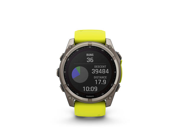 Garmin Fenix 8, 51 mm, Solar Titan med gul/grafittfarget rem 