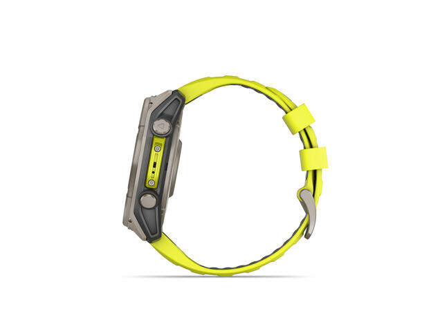 Garmin Fenix 8, 51 mm, Solar Titan med gul/grafittfarget rem 