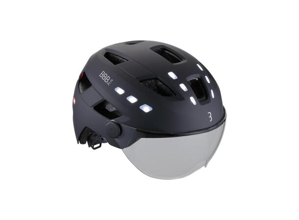 BBB District BHE-163 Hjelm M/L 54-60cm, Lys 24 LED, m/Visir 