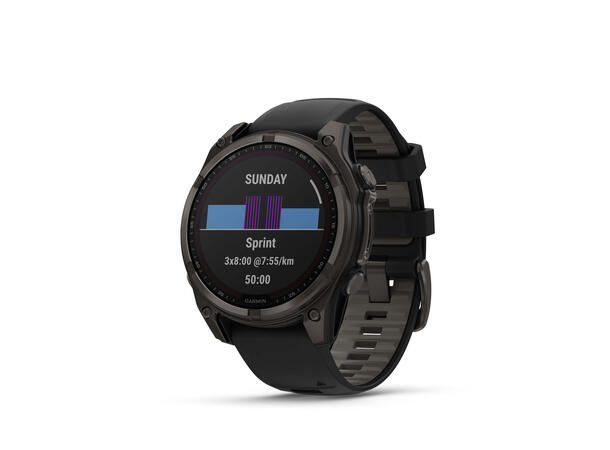 Garmin Fenix 8, 47 mm, Solar Sapphire, Karbongrå DLC-titan