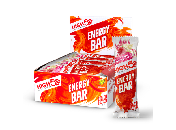 High5 EnergyBar Bringebær/Hvit Sjokolade 55gr, 1 stk 