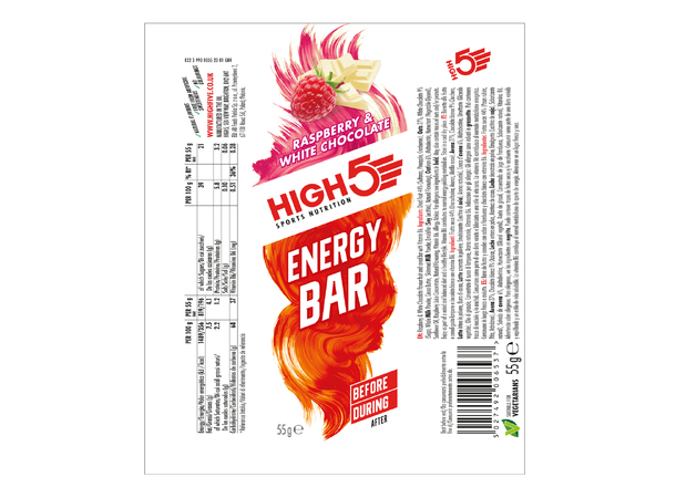 High5 EnergyBar Bringebær/Hvit Sjokolade 55gr, 1 stk 
