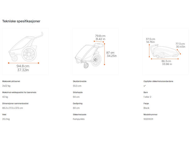 Thule Chariot Sport 2 Double Sykkelvogn Sort 